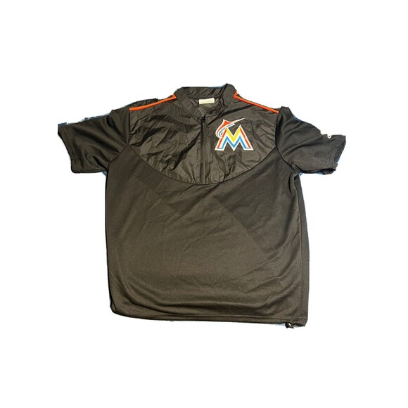 Cool Base MLB Miami Marlins Windbreaker Pullover Black 1/4 Zip Men's Medium - Picture 1 of 8